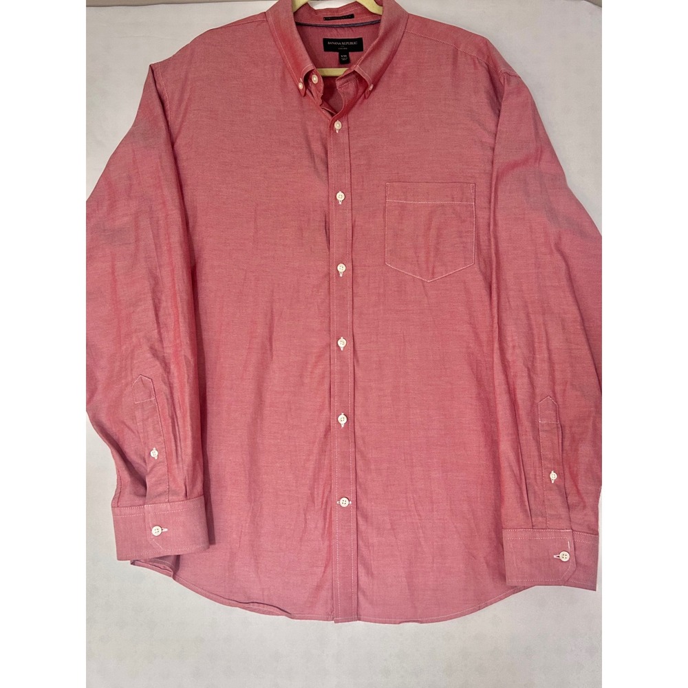 Banana Republic Mens XXL Oxford Shirt Red Untucked Fit Long Sleeve Button Down